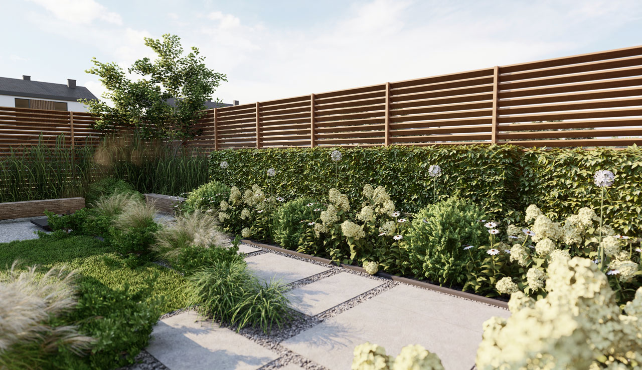 Projekty ogrodów - nowoczesny 120 m2-5