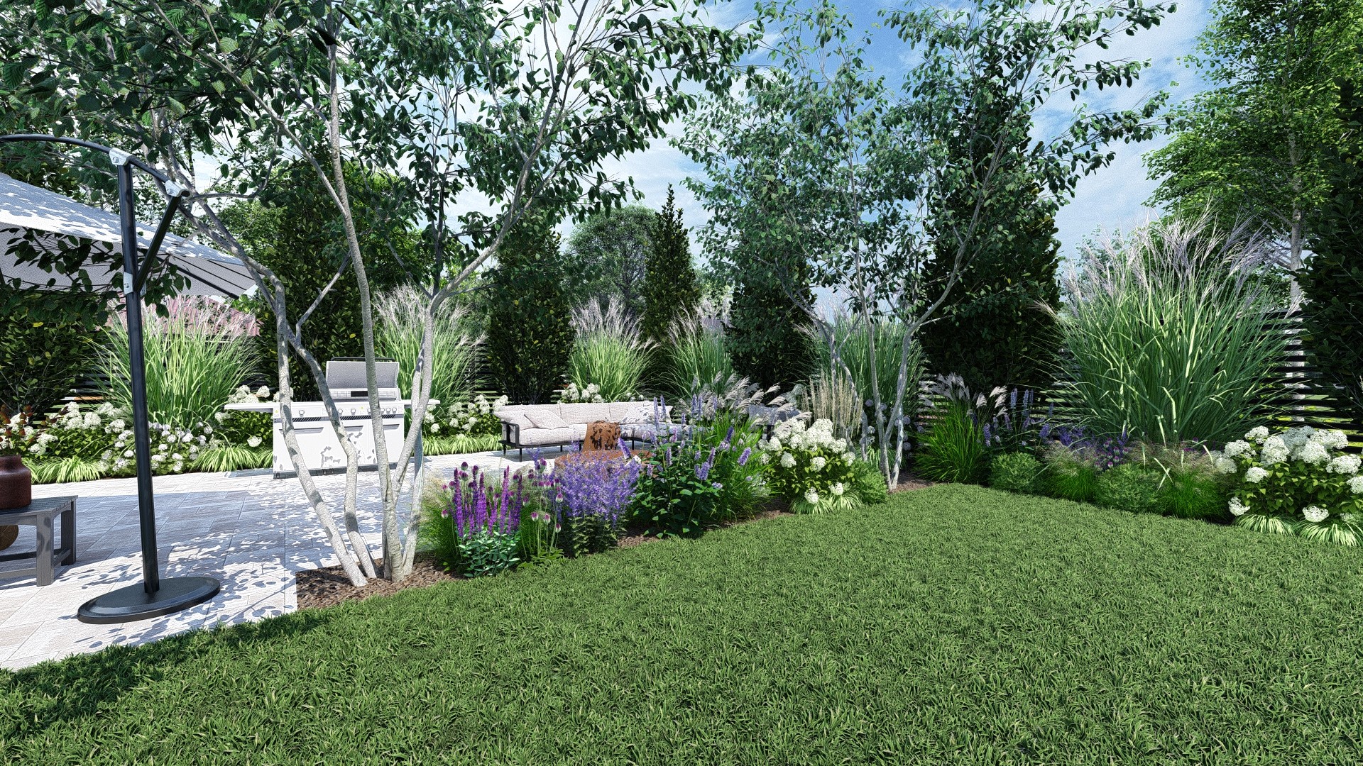 Projekt ogrodu 1000 m2 z rabatami Garden Box